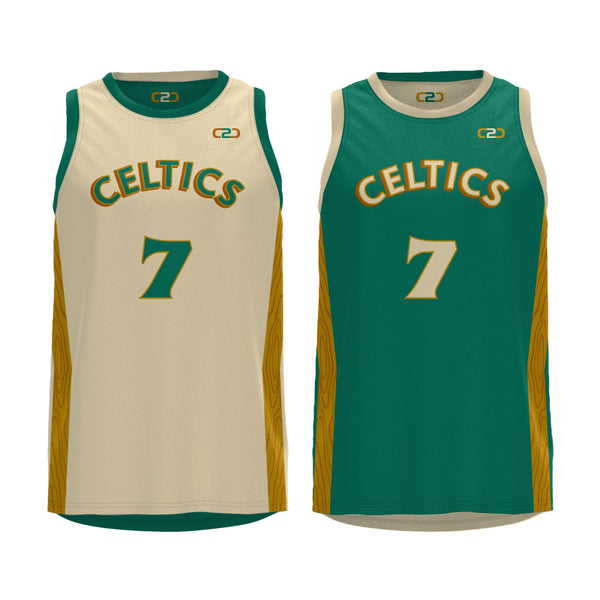Celtics City-Inspired Cream/Green Reversible Basketball Singlet - Front View